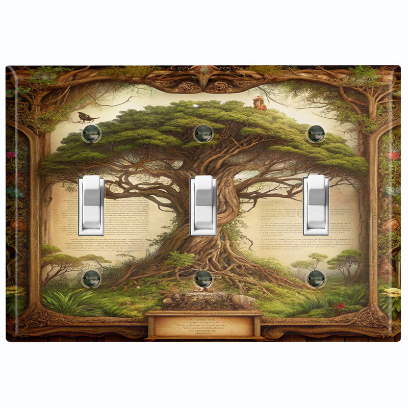 Couvercle de plaque d'interrupteur en métal; Bascule standard à 3 bandes US - arbre de conte de fées, Triple # 3