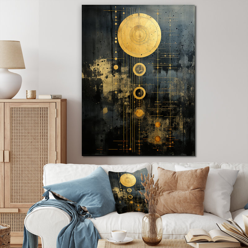 Ancienne sagesse d'Atlantis en or et bleu rétro - impression sur toile géométrique moderne, H 44 po x l 34 po, Toile tendue