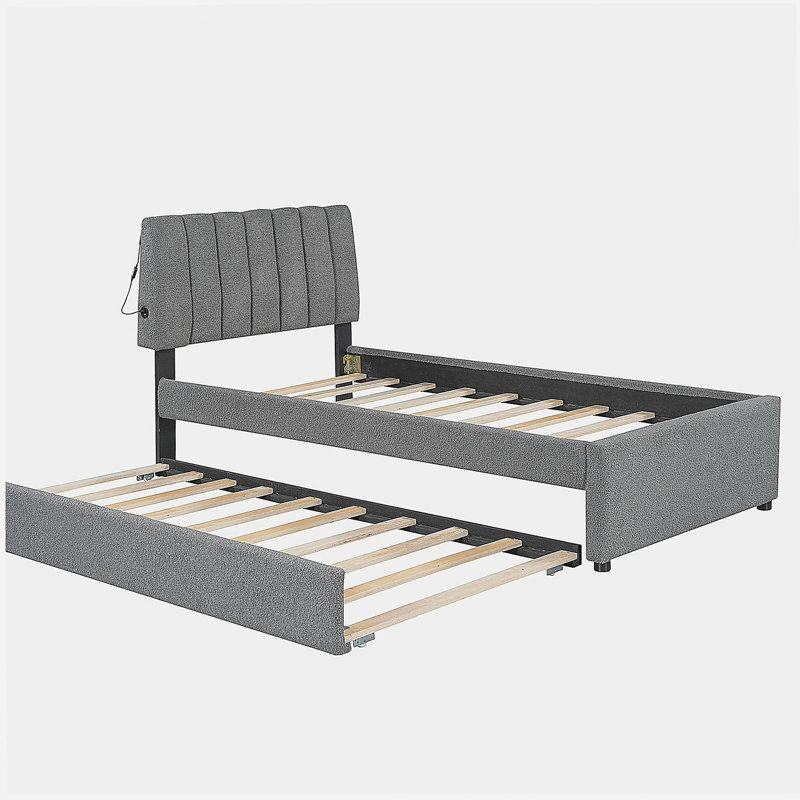 Lit plateforme à plateau-coussin double Teddy, Gris