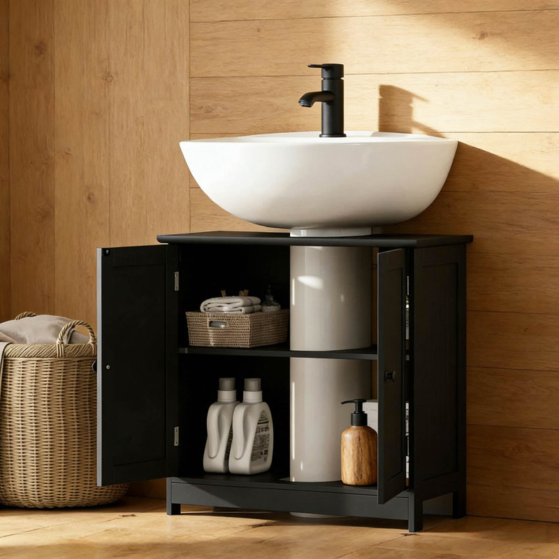 Armoire de salle de bain sous le lavabo de style moderne, armoire de rangement sur piédestal, Black