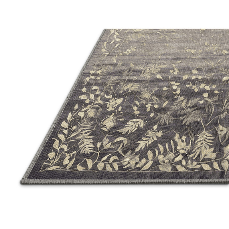 Machine Washable Gray Area Rug, Square 7'