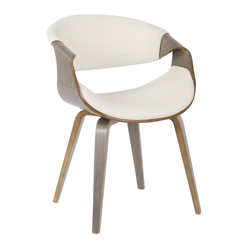 Chaise de salle à manger / d'appoint Mid-Century moderne en bois et similicuir, Blanc