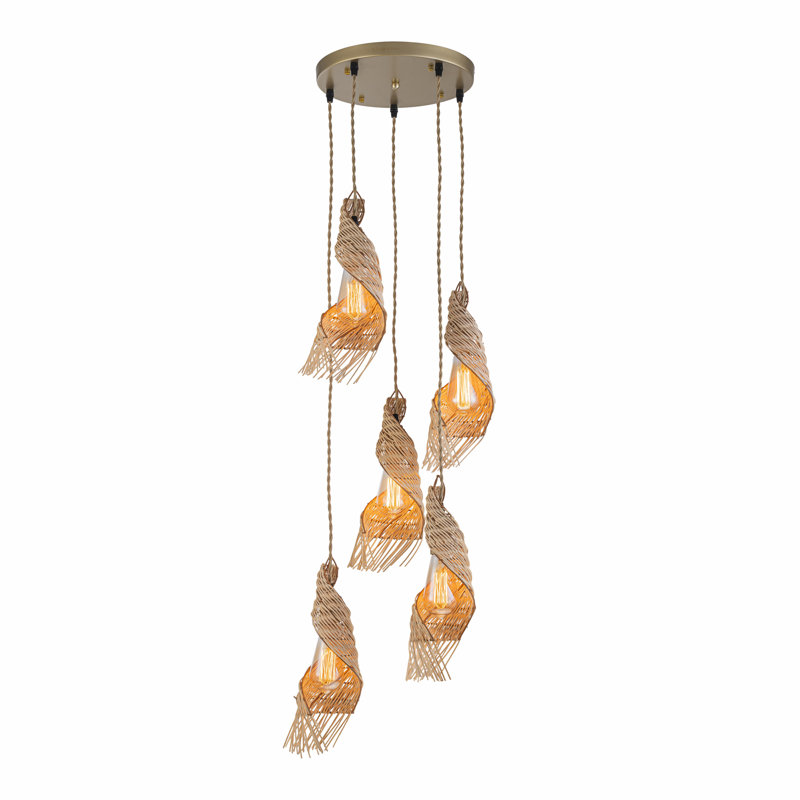 Lustre en grappe de rotin moderne à 5 lumières Clema