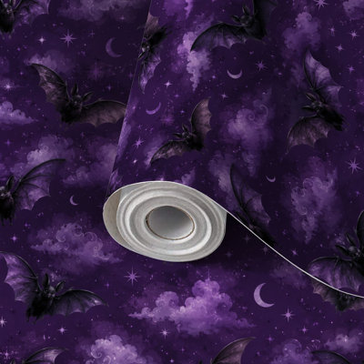 Peel and Stick Wallpaper Contact Paper Bats Purple Night Self Adhesive and Removable 24in x 118in(60x300cm)