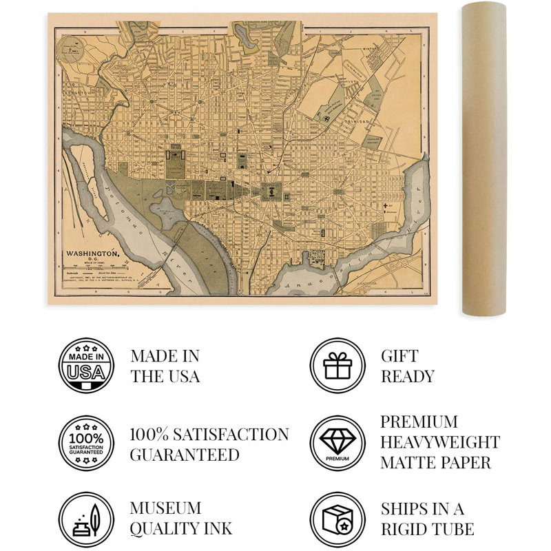 «1897 Washington DC Map», affiche d'art mural, H 18 po x l 24 po x P 0,1 po
