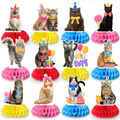 Cat Party Honeycomb Decorations, 12pcs Cat Honeycomb Centerpieces