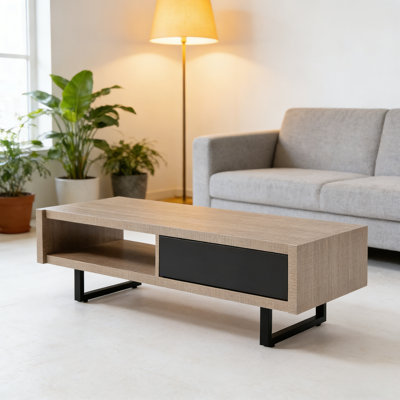 Table basse Mid-Century moderne en bois de frêne brun clair l 19,7 po x P 47,2 po x H 13,8 po