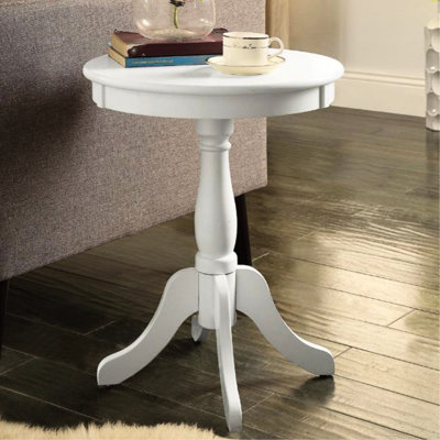 Table d'appoint ronde à piédestal, finition blanche, style chalet, plateau en bois, tablier, base à 4 pieds tournés, 18 po x 25 po, style 8 lb avec pieds