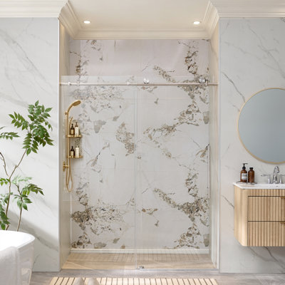 50" - 54" W x 74" H Frameless Sliding Shower Door with 1/4-in (6mm) Tempered Glass and Quiet Rollers