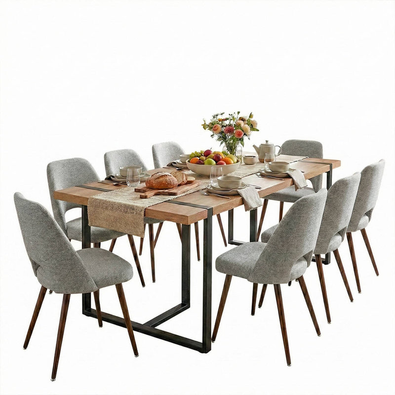 Mid-Century Upholstered Dining Chairs Set Of 8 With Metal Legs, Gray