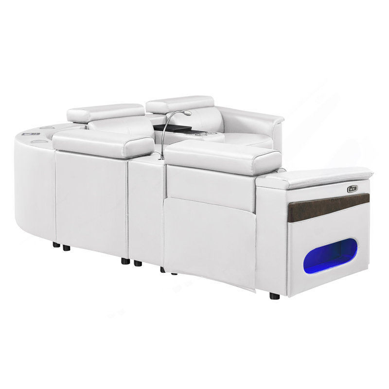 Canapé modulaire Nova avec 1 console (lampe de lecture), coin avec haut-parleur Bluetooth, armoire à vin à DEL et à levage - Blanc