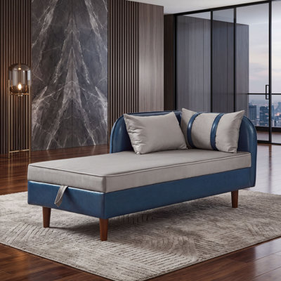 Chaise longue rembourrée avec rangement caché et coussins décoratifs
