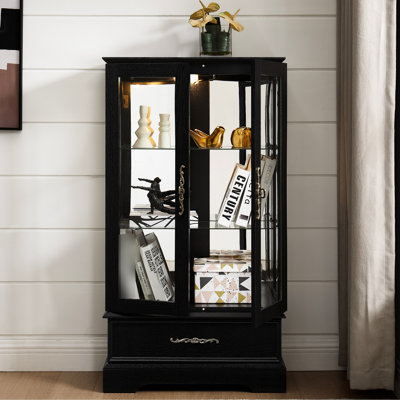 Lighted Curio Cabinet With Adjustable Glass Shelves, Mirrored Back, And Effortless Assembly, For Office Interior Display Vintage - Style Handles, China