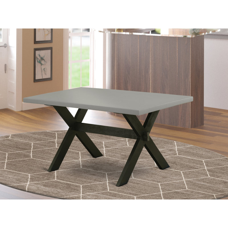 Table de salle à manger X-Style Mid-Century Modern - plateau de table rectangulaire en bois avec pieds élégants, Ciment
