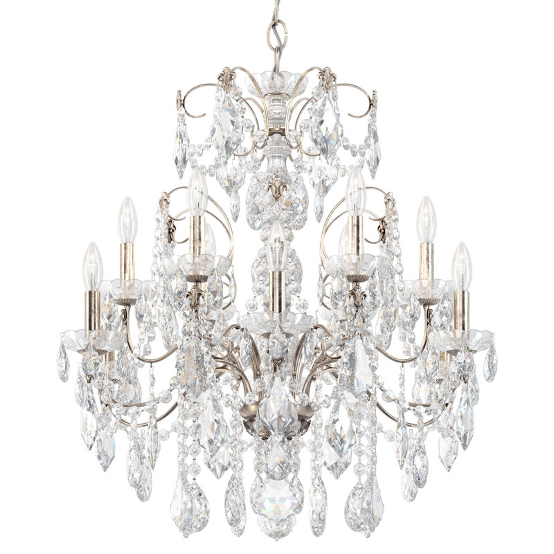 Century 12 - Light Glass Dimmable Classic / Traditional Chandelier, Antique Silver