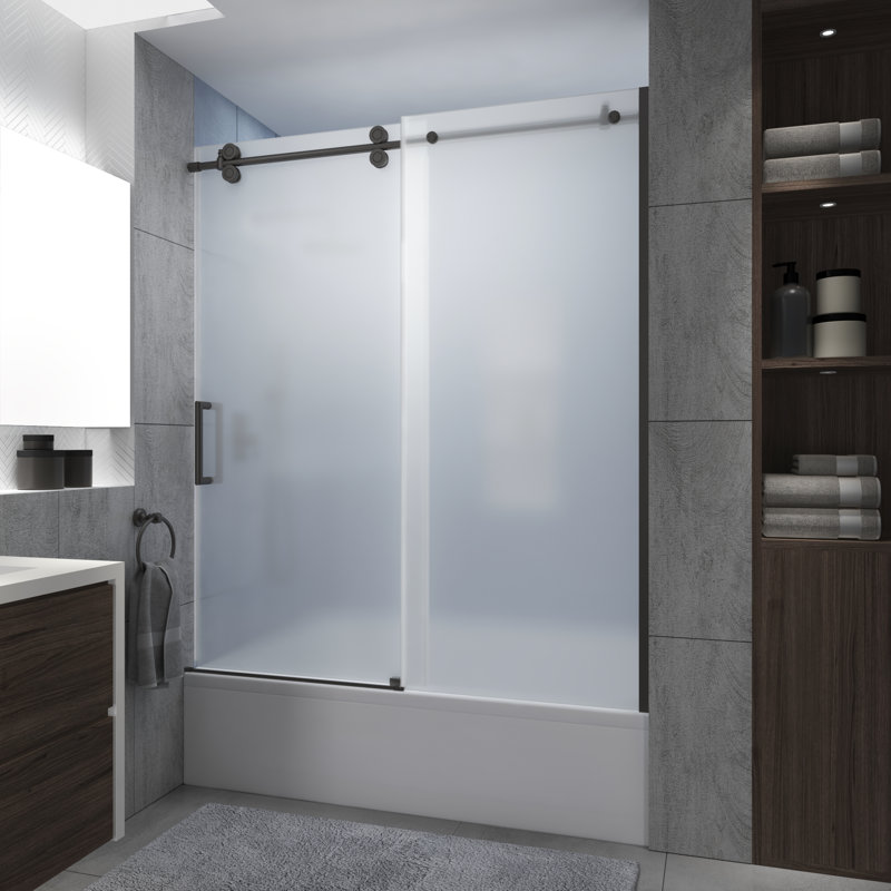 56" - 60" W x 70" H Sliding Frameless Tub Door, Bronze