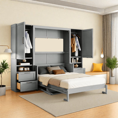 4 Drawers Murphy Bed With Wardrobe And Shelves by Red Barrel Studio