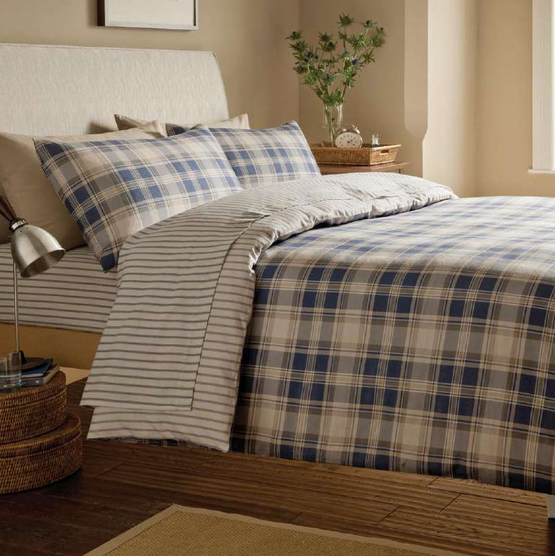 Tartan Duvet Set, Double, Navy