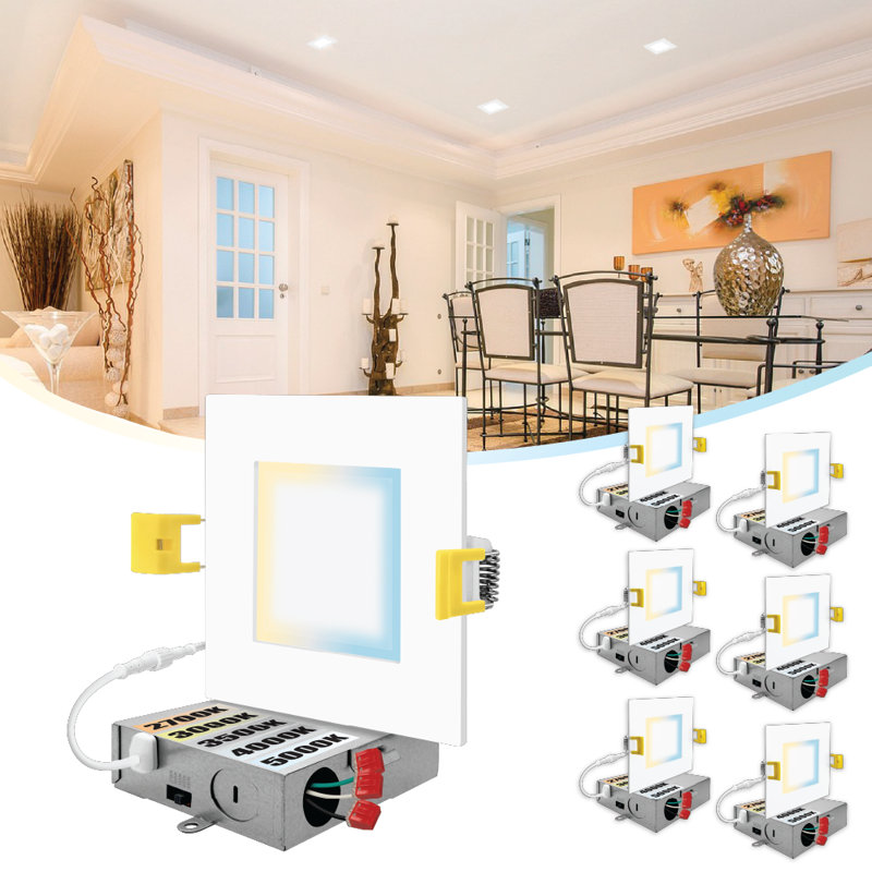 Panel Downlight 6'' Selectable Color Temperature 15 Watt Dimmable Air-Tight IC Rated LED Canless Recessed Lighting Kit, White