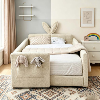 Lit plateforme tapissier simple avec tête de lit mignonne en forme d'oreille de lapin