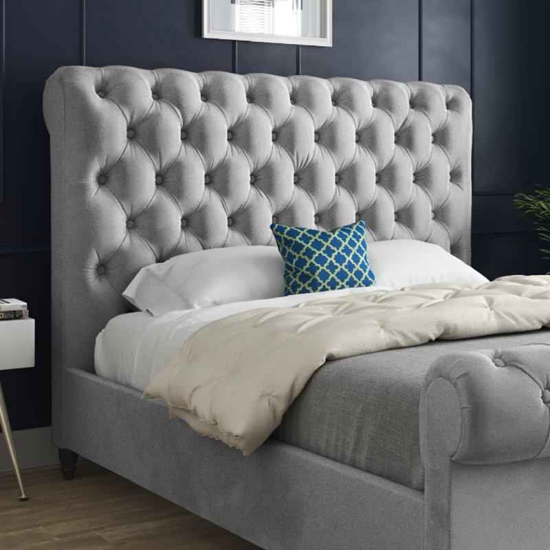 Aldous Upholstered Bed, Single (3'), Grey
