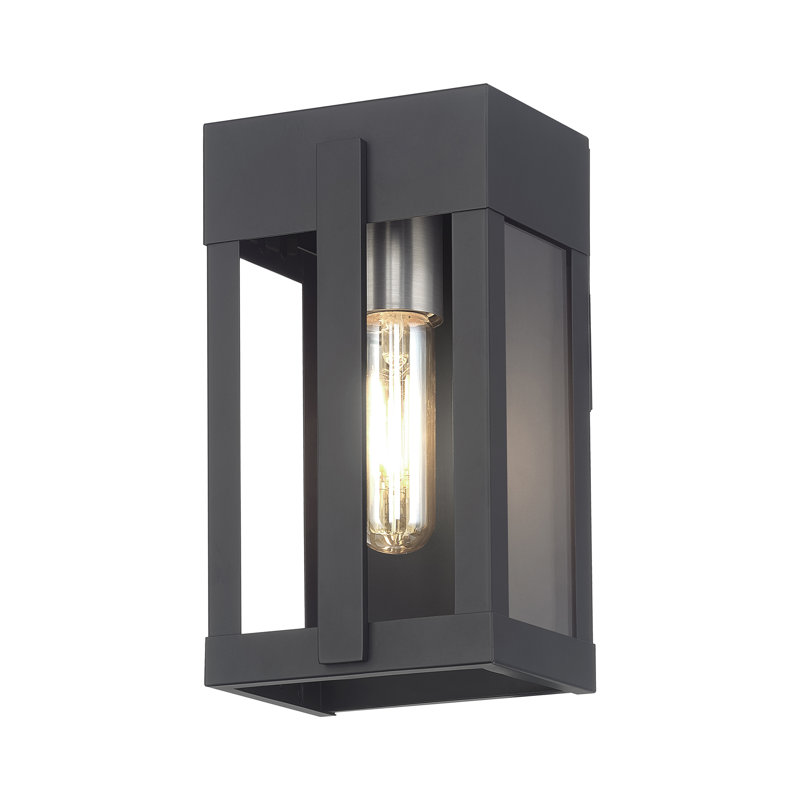 1 Light Antique Brass Small Outdoor Wall Lantern With Clear Glass, Black
