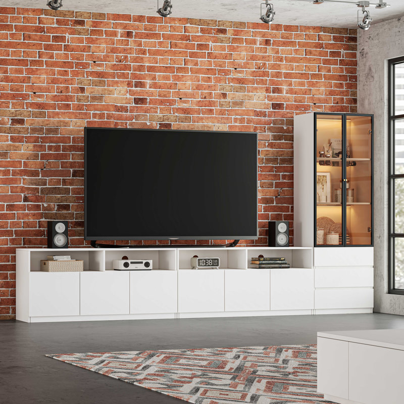 Meuble audio-vidéo 118,1 po Hestia, Blanc, H 70,9 po x L 118,1 po x l 15,7 po