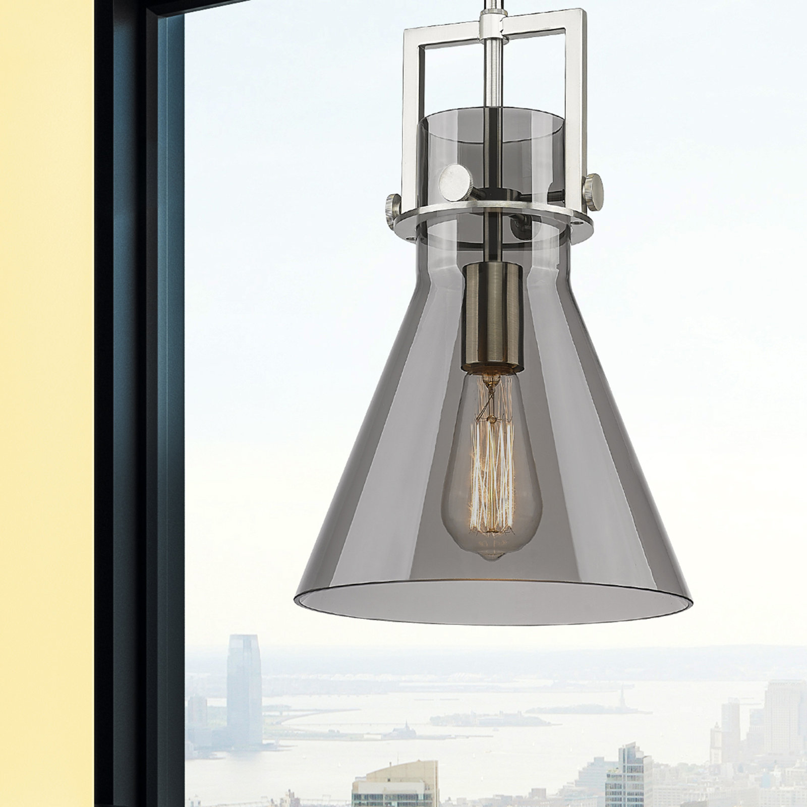 Coterie Single Light Glass Dimmable Pendant, Plated Smoke, Satin Nickel, 13.63" H x 10" W x 10" D