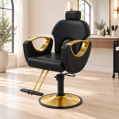 Luxury Reclining Barber Chair, Height Adjustable Hydraulic Salon Chairs, Hair Stylist Chair for Barbershop -Black