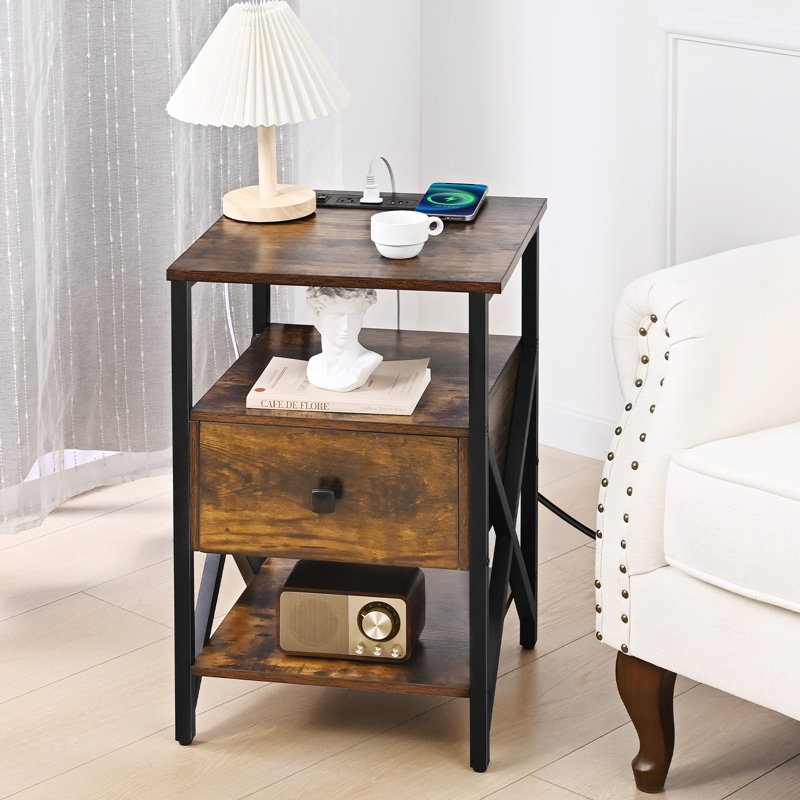Table de chevet, ensemble de 2 avec charge sans fil et ports USB, ensemble de table de bout 2 avec prises, tables de chevet avec tiroir