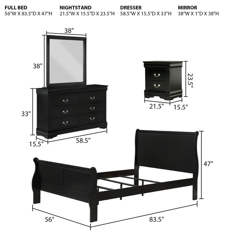 4 Piece Gillett, Full, Black