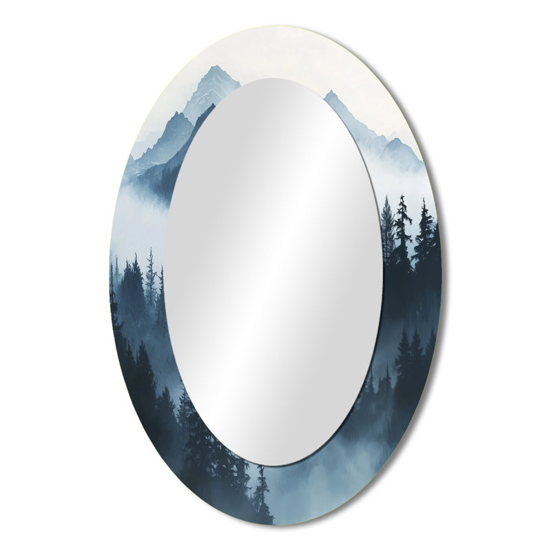 Winter Misty Peaks In The Morning II - Miroir mural ovale traditionnel, 36 po x 24 po