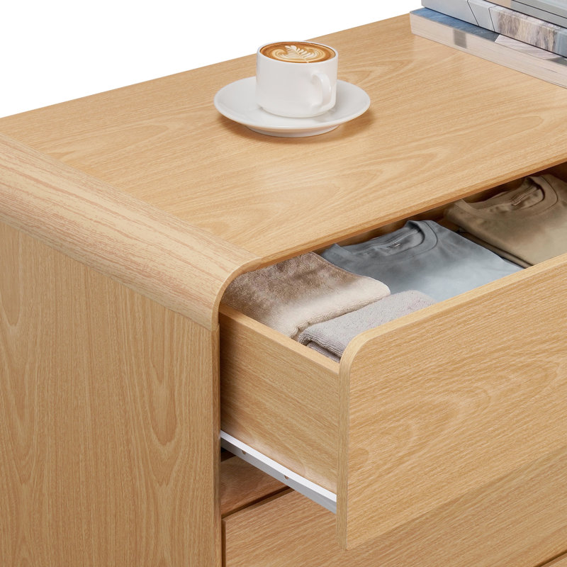Commode Angela à 9 tiroirs, fini naturel, commode haute, 40 cm (P) x 140 cm (L) x 78 cm (H), Naturel