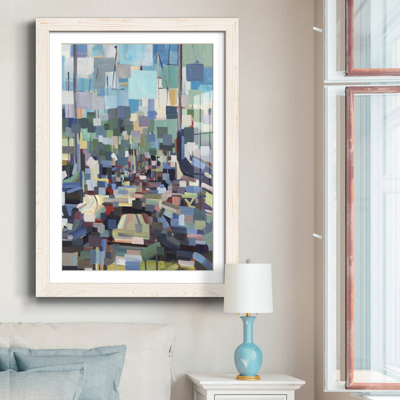 Les bateaux du matin I - reproduction de cadre photo sur papier, H 31 po x l 44 po x P 1 po, Papier blanc