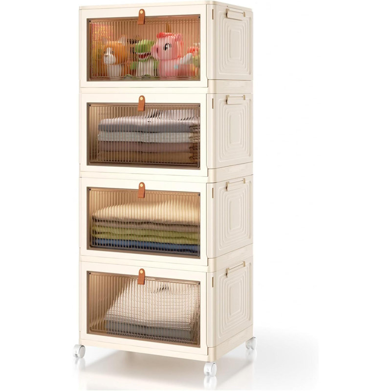 Bacs de rangement empilables en plastique à 4 niveaux avec couvercle et roulettes - Organisateurs de rangement et rangement, contenants de rangement pliables, boîtes de rangement et d'organisation