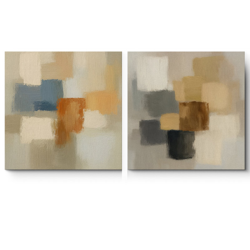 «Neutral Abstract Color Blocks Modern Minimal Art», reproduction d'art sur toile encadrée 2 pièces, H 16 po x l 16 po
