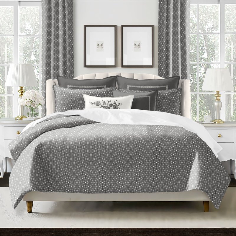 Ensemble d'édredon réversible en coton Samuel Diamonds, Édredon pour grand lit + 2 taies décoratives pou, Fer