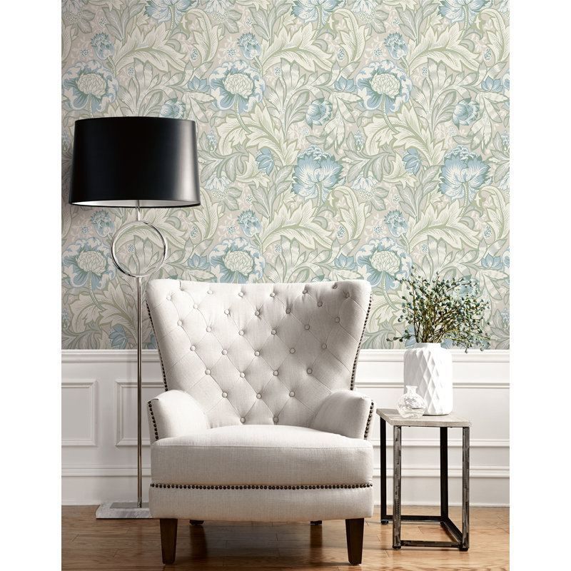 Rouleau de papier peint L 33 pi x l 20,9 po, Bleu poudre / brume verte