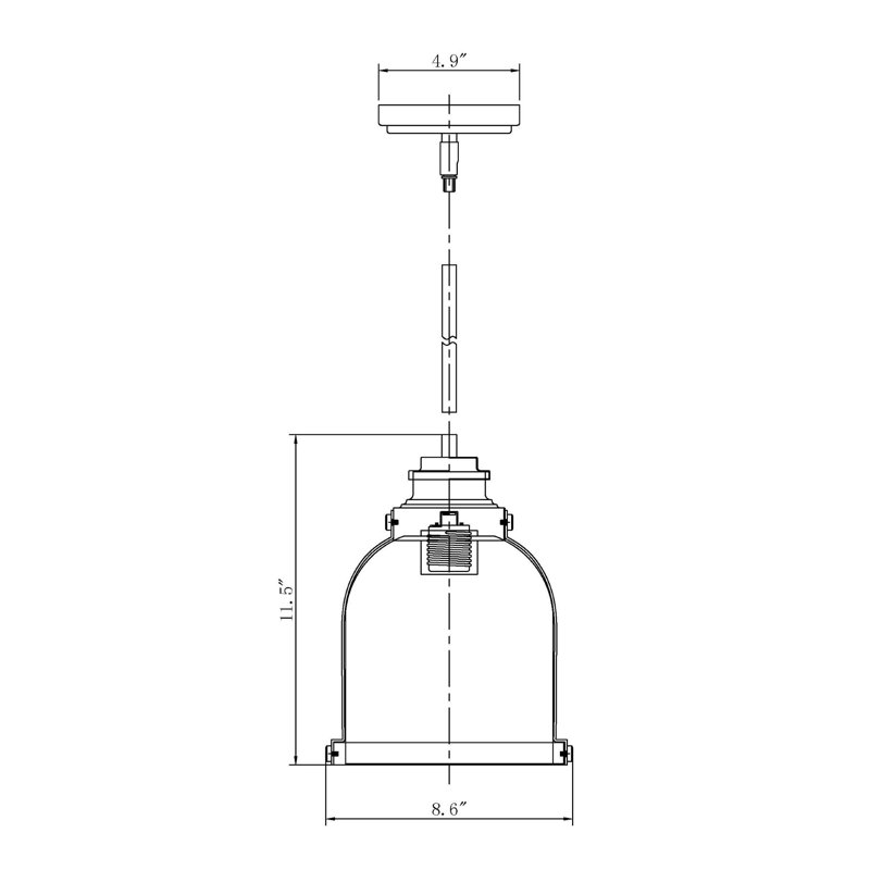 Lyndsey 1 - Light Single Pendant, 11.5" H x 8.625" W x 8.625" D, Matte Black/Chrome