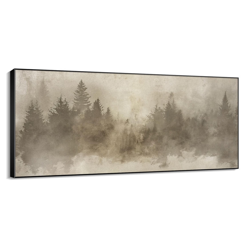 Misty Forest Silhouette Minimalist Nature Scen Living Room Large Framed Wall Art Print Home Decor (Frame Assembly Required)
