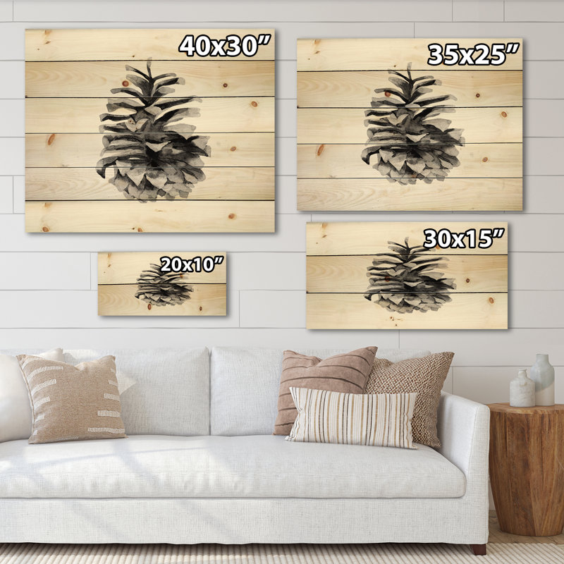 Conifère conique monochrome - impression traditionnelle sur bois de pin naturel, H 25 po x l 35 po x P 0,78 po