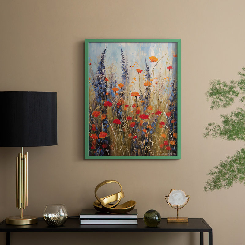 Reproduction encadrée FLORAL Series DCCDXVII - bois massif, H 15 po x l 12 po, Vert