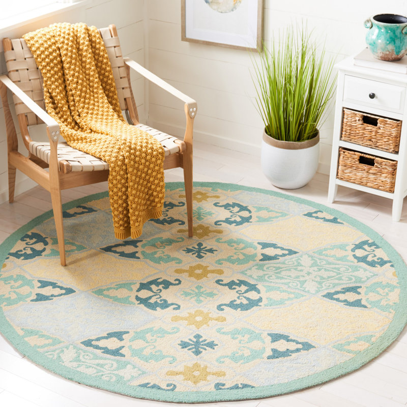 Helena Hand-Hooked Wool Ivory Area Rug, Round 5'6"