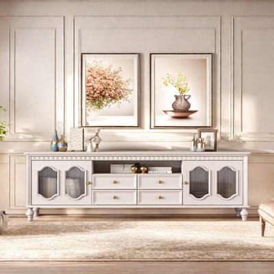 Cream style French solid wood TV cabinet