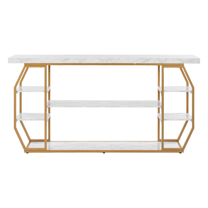Console moderne à 3 niveaux en faux marbre avec structure en métal durable, parfaite pour les vestibules et les salons