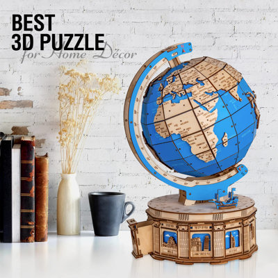 Alfonsino 3D Wooden Puzzles LED Illuminated Wood Globes Arts and Crafts