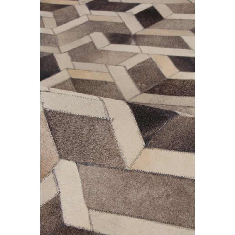 Natural Hide Cowhide Geometric Area Rug, Rectangle 9'6" x 13'6"