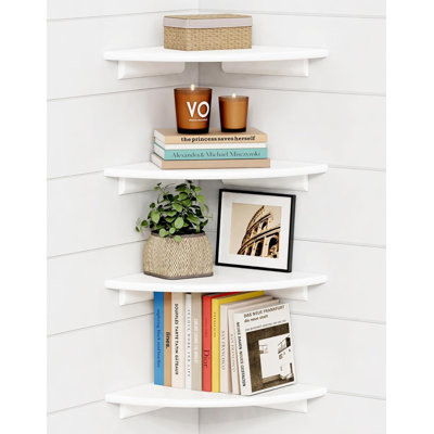 Corner Shelves for Wall Set of 4, Rounded Corner Shelves Wall Mounted for Bathroom Decor, Living Room, Small Spaces