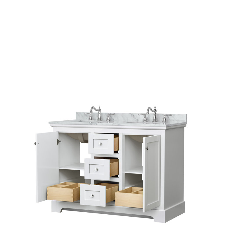Ensemble de meuble-lavabo double 48 po Avery, Blanc, Chrome poli