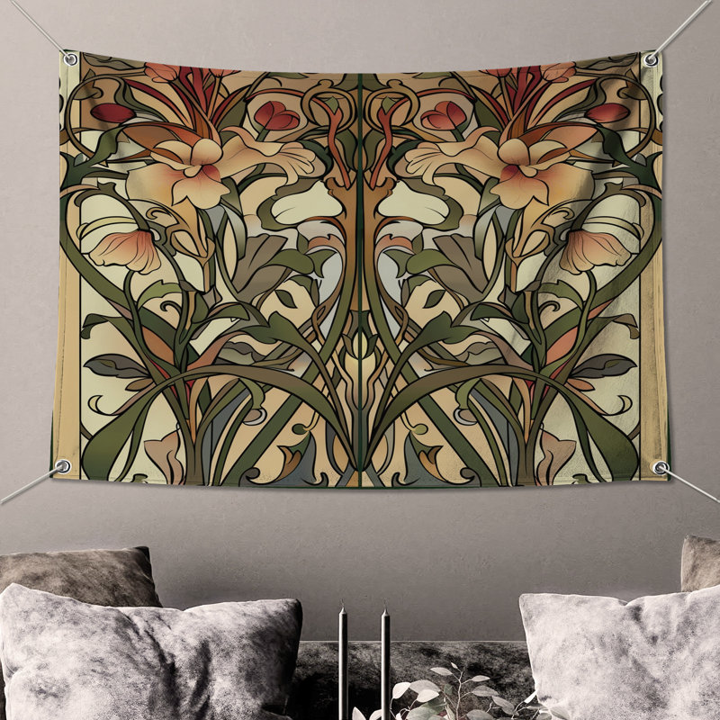 Tapisserie florale - Art mural, H 68 po x l 80 po avec 4 œillets